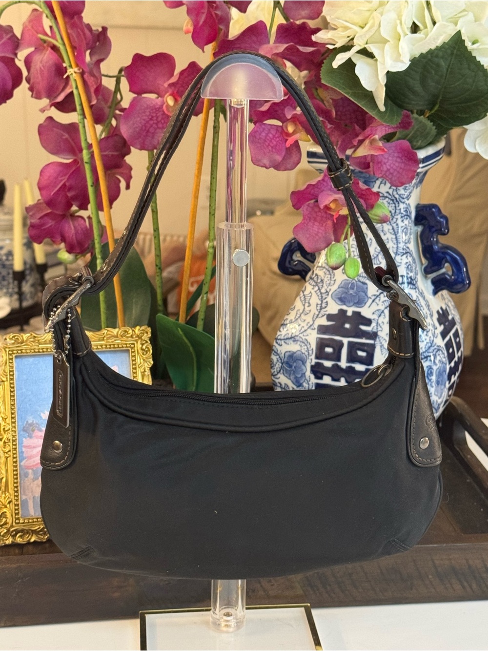 🖤🩶 COACH Y2K BLACK NYLON AND LEATHER SHOULDER HOBO BAG! 🖤🩶
